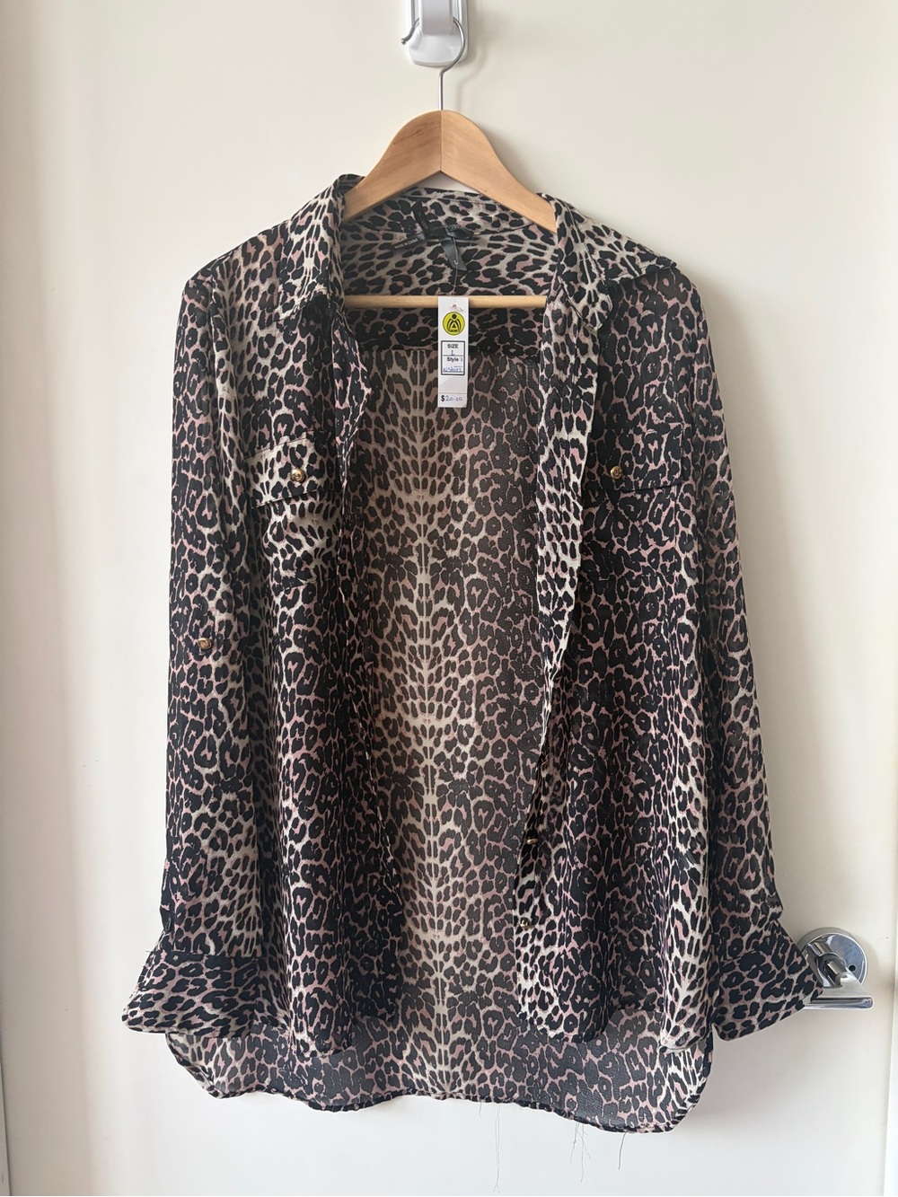 BNWT Wet Seal Ali & Kris Leopard Print Sheer Button-Down Blouse - Brown & Black